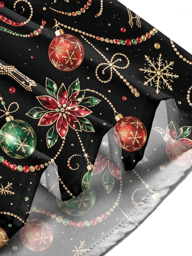 Adaychic Men's Printed Christmas Reindeer And Ornaments Print Long Sleeve Shirt with Chest Pocket