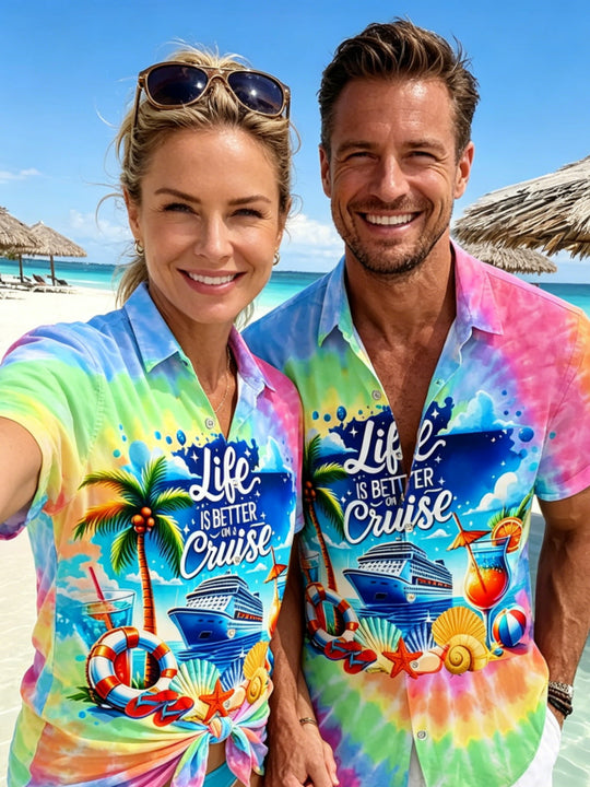 Life Is Better On A Cruise Tie Dye Couple Matching Short Sleeve Shirts