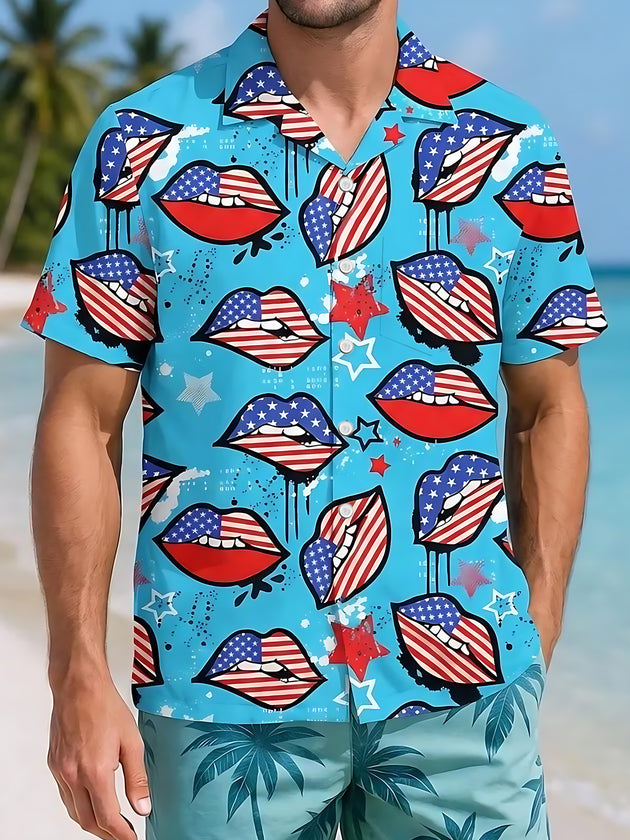 men's Cuban collar shirt front view Independence Day