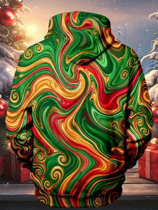 Adaychic Men's Christmas Abstract Fluid Swirl Pattern Long Sleeve Zip-Up Hoodie