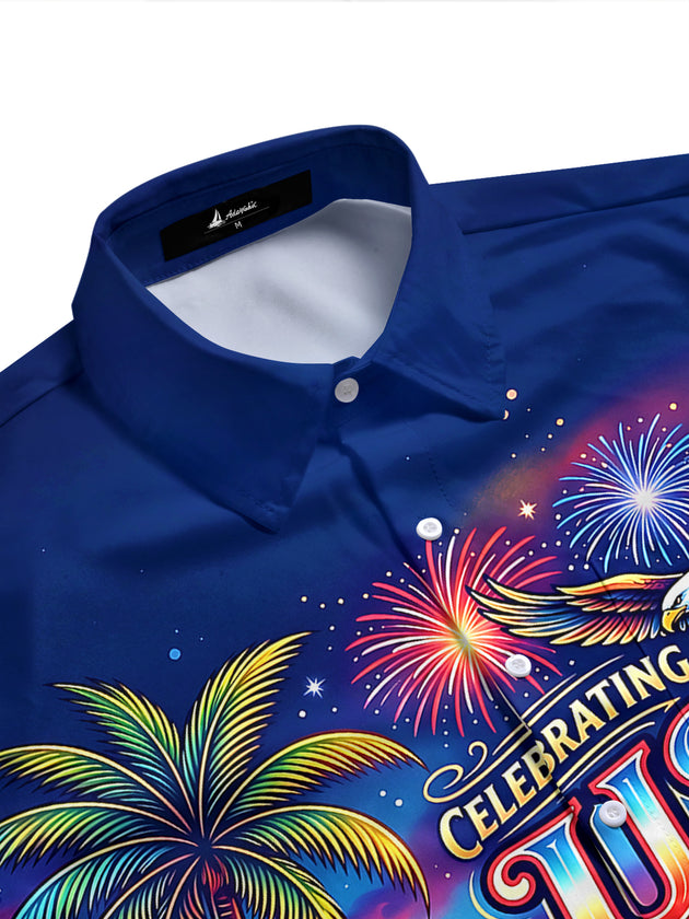 Independence Eagle Coconut Tree Men's Pocket Short Sleeve Shirts