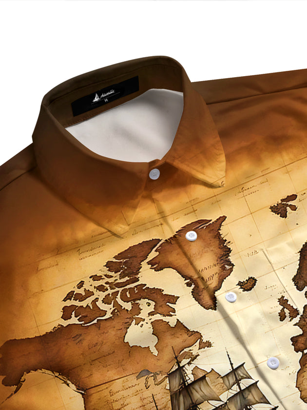 Retro Boat Anchor Map Men's Pocket Short Sleeve Shirts