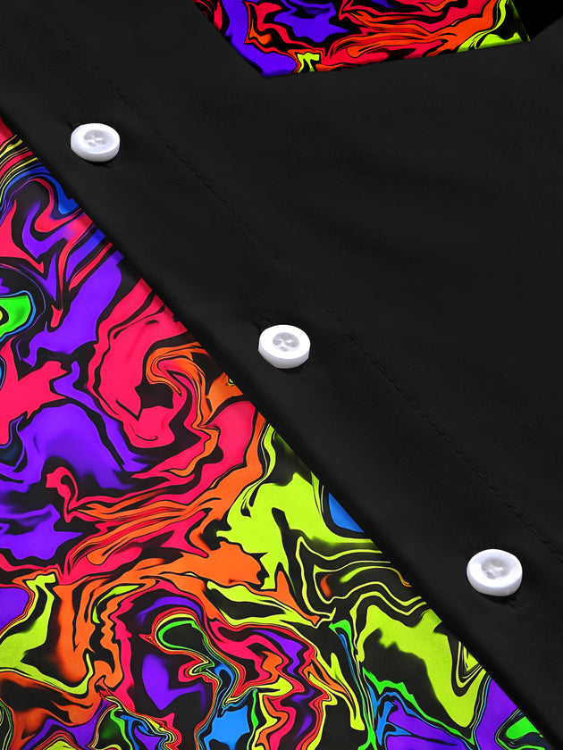 Adaychic Men's Printed Colorful Swirl Pattern Long Sleeve Shirt with Chest Pocket