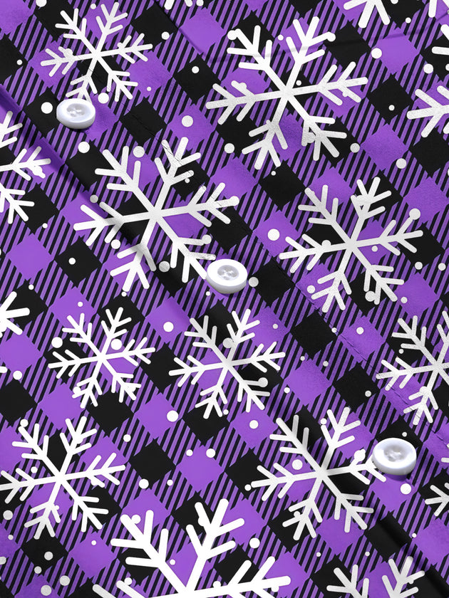 Adaychic Men's Printed Snowflake Pattern Long Sleeve Shirt with Chest Pocket
