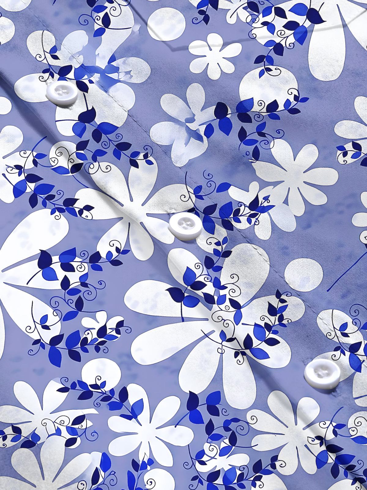 Adaychic Men's Hawaiian Blue And White Floral Pattern Long Sleeve Shirt with Chest Pocket
