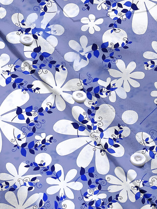 Adaychic Men's Hawaiian Blue And White Floral Pattern Long Sleeve Shirt with Chest Pocket