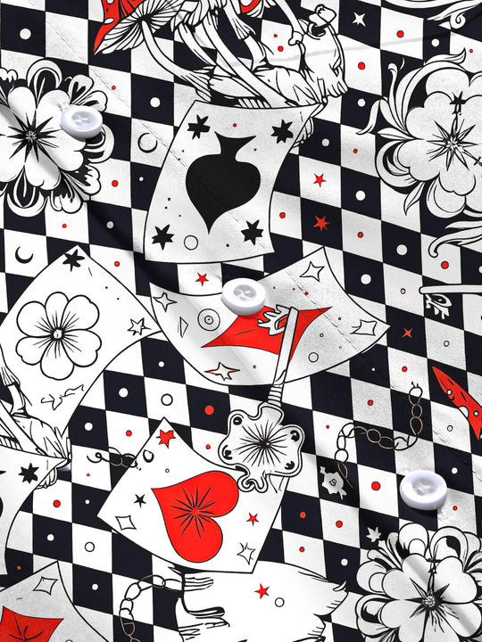 Adaychic Men's Graphic Casino Print Poker Print Long Sleeve Shirt with Chest Pocket