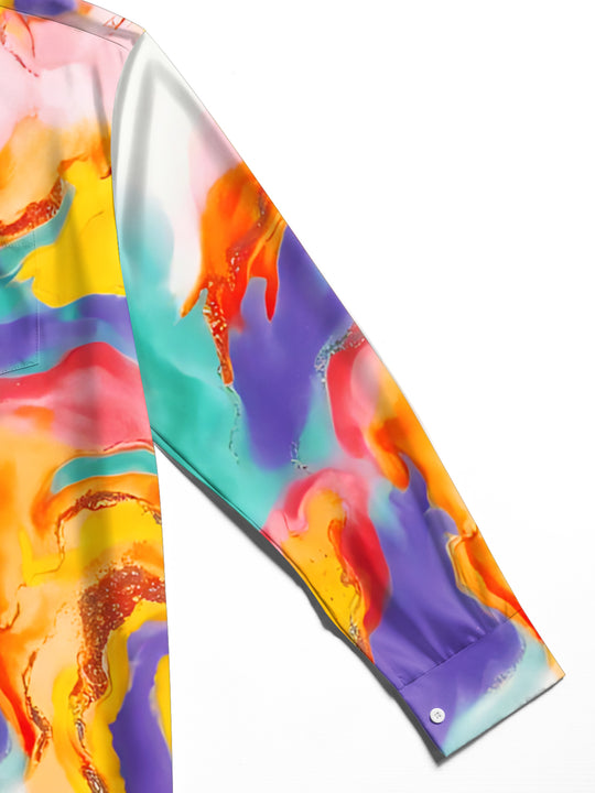 Adaychic Men's Printed Abstract Gradient Print Long Sleeve Shirt with Chest Pocket