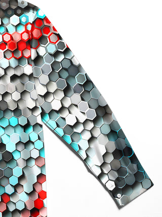 Adaychic Men's 3D 3D Hexagon Pattern Geometric Gradient Print Long Sleeve Shirt with Chest Pocket