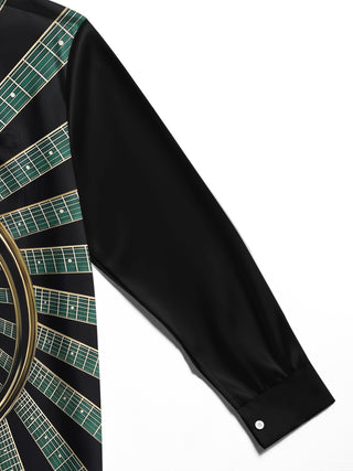 Adaychic Men's Graphic Guitar Fretboard Spiral Print Long Sleeve Shirt with Chest Pocket