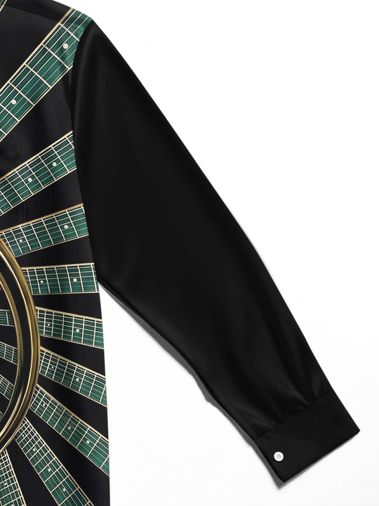 Adaychic Men's Graphic Guitar Fretboard Spiral Print Long Sleeve Shirt with Chest Pocket