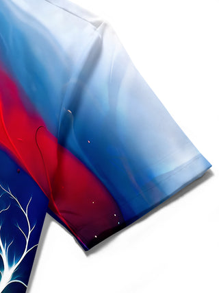 Men's abstract tie dye short sleeve shirt detail close up