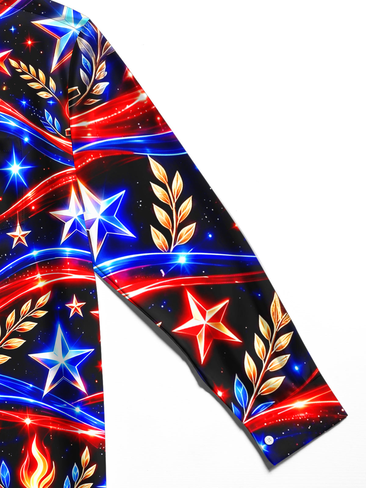 Adaychic Men's Long Sleeve Shirt - Veterans Day Patriotic Stars And Torches With Laurel Wreaths Print with Chest Pocket