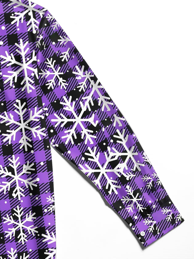 Adaychic Men's Printed Snowflake Pattern Long Sleeve Shirt with Chest Pocket