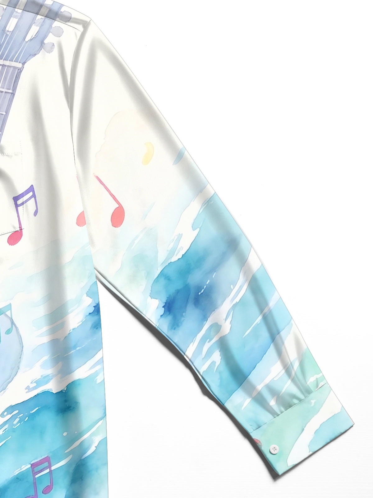 Adaychic Men's Hawaiian Guitar Print Musical Notes Print Long Sleeve Shirt with Chest Pocket