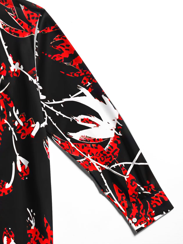 Adaychic Men's Hawaiian Leopard Print Leaves Long Sleeve Shirt with Chest Pocket