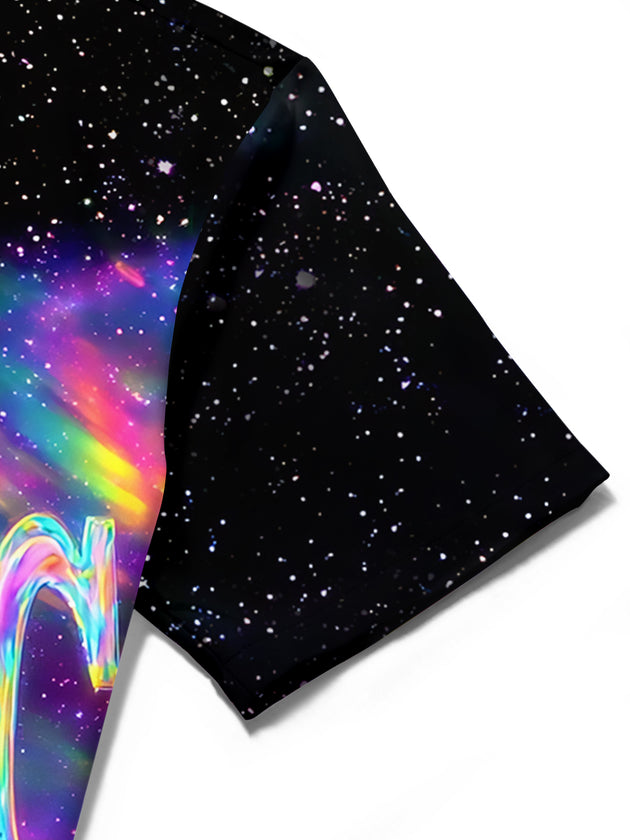 Adaychic Men's Graphic Space Print Short Sleeve Shirt with Chest Pocket