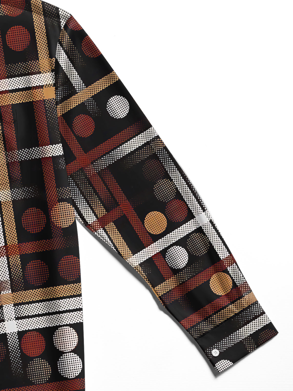 Adaychic Men's Printed Geometric Grid Pattern Long Sleeve Shirt with Chest Pocket