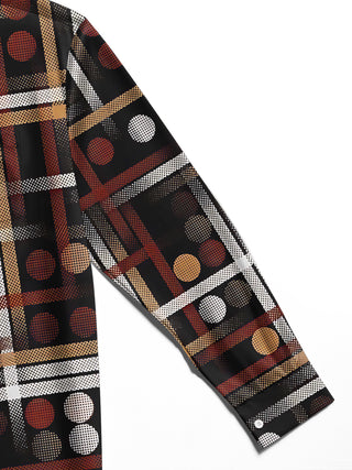 Adaychic Men's Printed Geometric Grid Pattern Long Sleeve Shirt with Chest Pocket