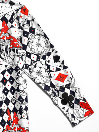 Adaychic Men's Graphic Casino Print Poker Print Long Sleeve Shirt with Chest Pocket