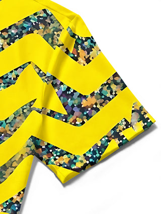 Adaychic Men's Geometric Zigzag And Triangles Print Short Sleeve Shirt with Chest Pocket