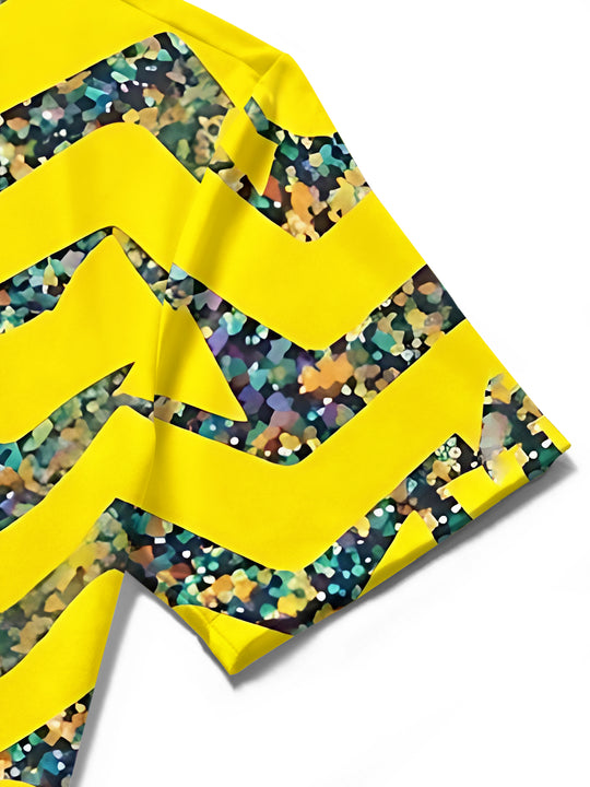Adaychic Men's Geometric Zigzag And Triangles Print Short Sleeve Shirt with Chest Pocket