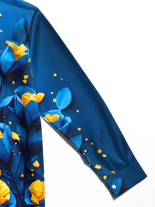 Adaychic Men's 3D 3D Origami Roses Print Long Sleeve Shirt with Chest Pocket