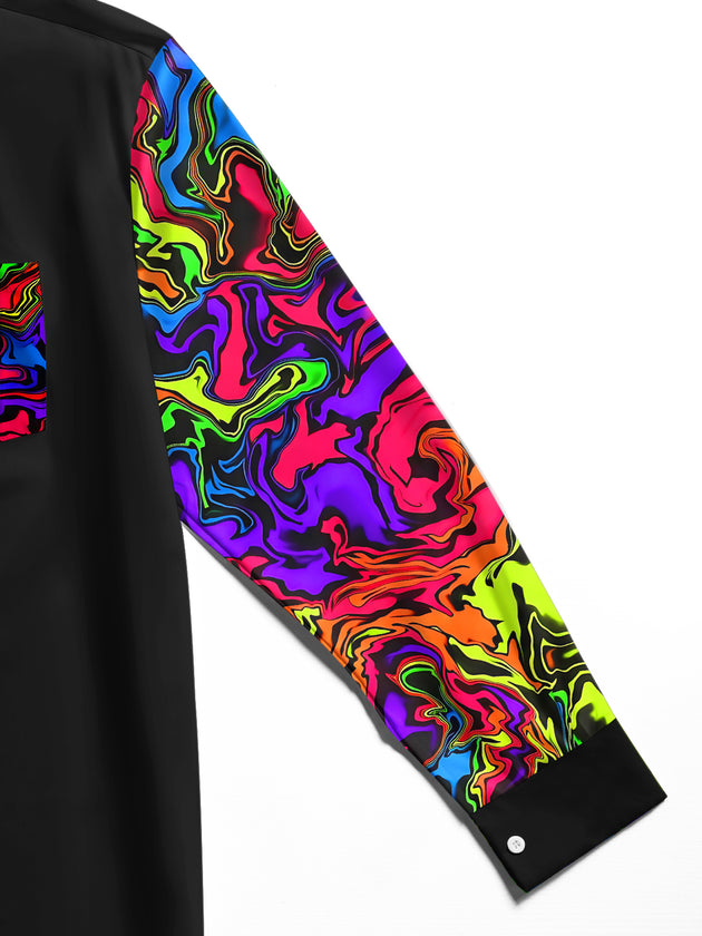 Adaychic Men's Printed Colorful Swirl Pattern Long Sleeve Shirt with Chest Pocket