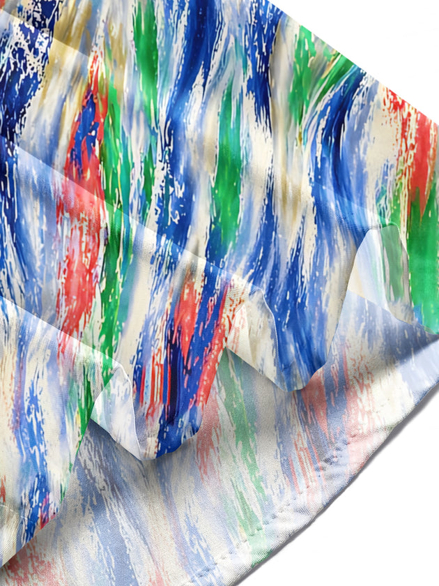 Adaychic Men's Printed Abstract Brushstroke Gradient Print Long Sleeve Shirt with Chest Pocket
