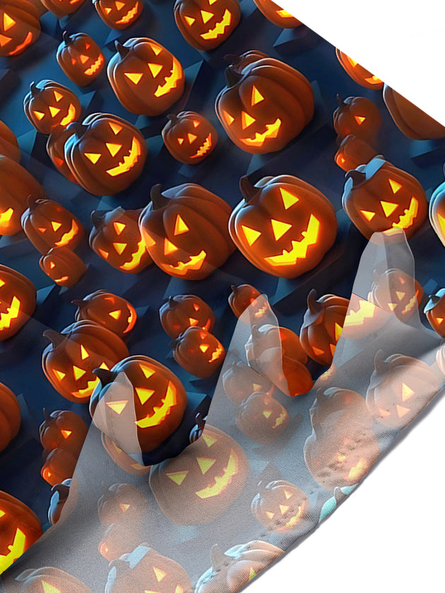 Adaychic Men's Graphic Halloween Jack-o-lantern Print Short Sleeve Shirt with Chest Pocket
