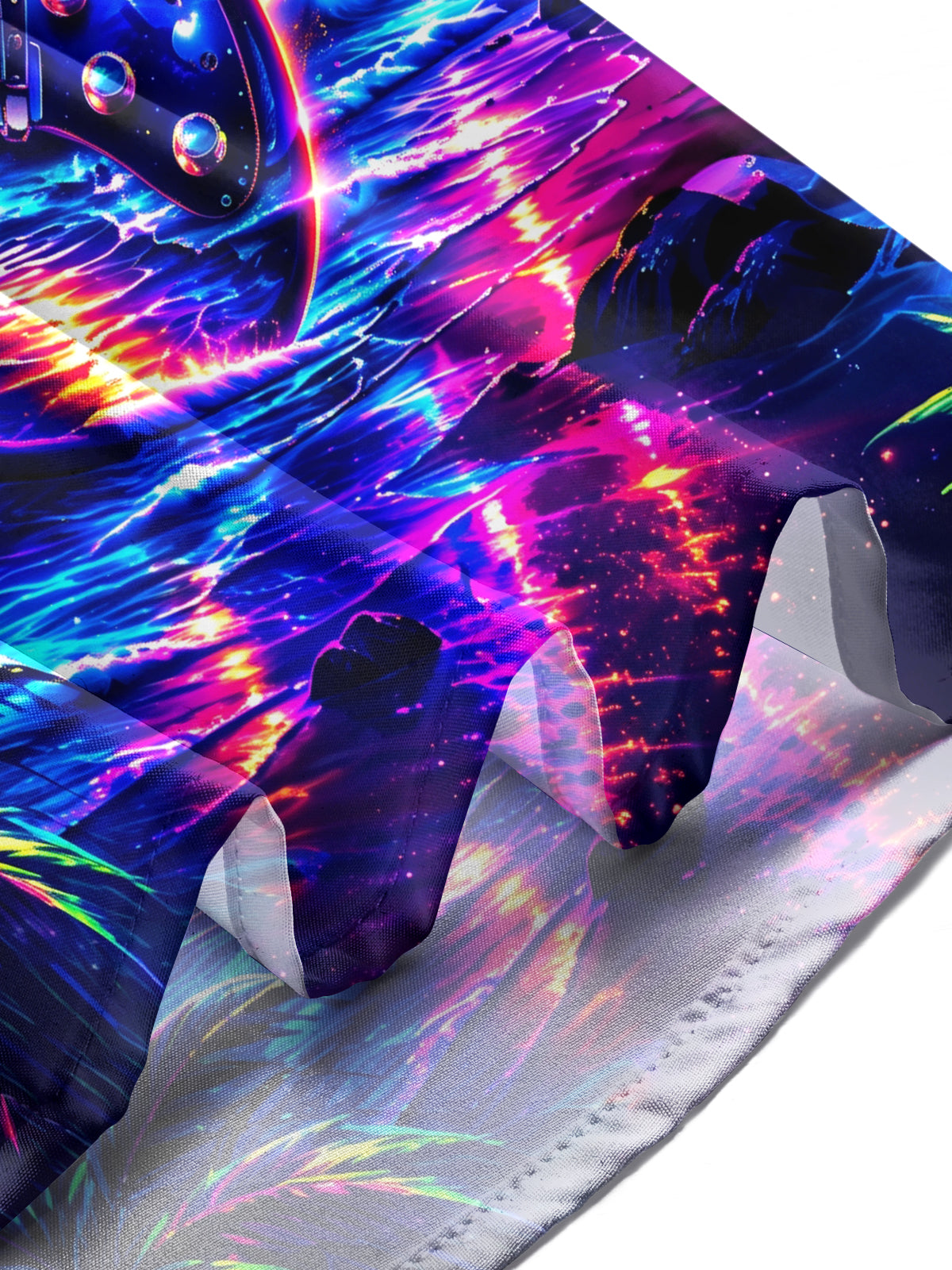 Adaychic Men's Neon Electric Guitar And Sunset Ocean Print Long Sleeve Shirt with Chest Pocket