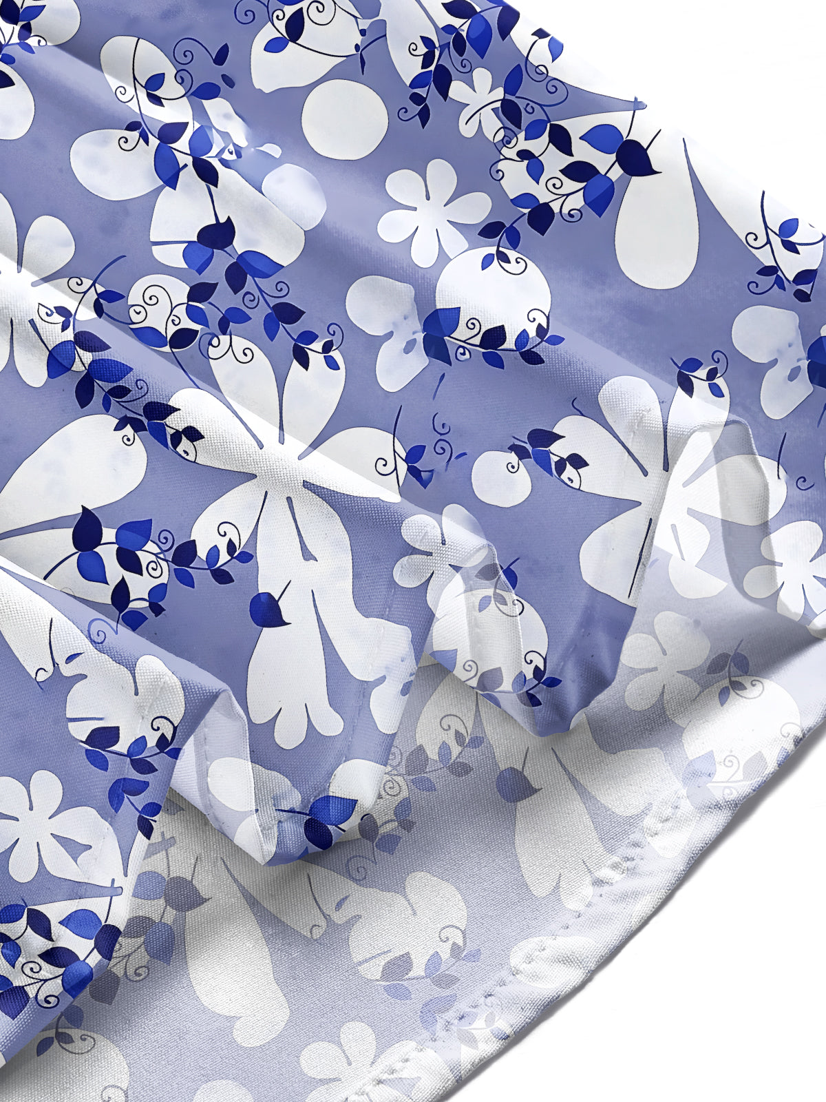 Adaychic Men's Hawaiian Blue And White Floral Pattern Long Sleeve Shirt with Chest Pocket