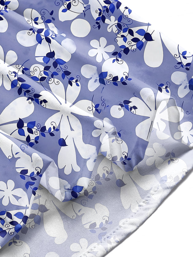 Adaychic Men's Hawaiian Blue And White Floral Pattern Long Sleeve Shirt with Chest Pocket