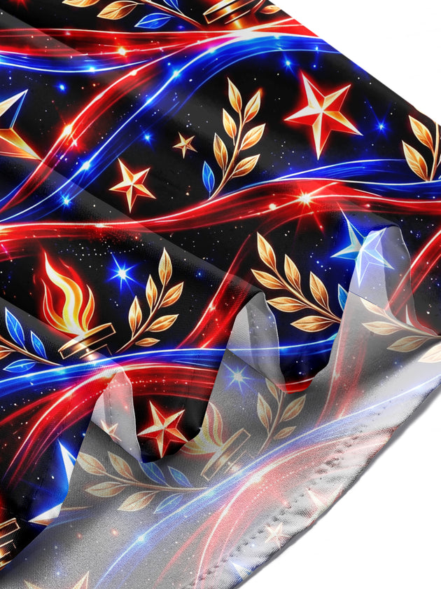 Adaychic Men's Long Sleeve Shirt - Veterans Day Patriotic Stars And Torches With Laurel Wreaths Print with Chest Pocket