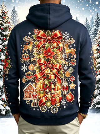 Adaychic Men's Long Sleeve Hoodie - Christmas Nutcracker Soldiers And Reindeer Print