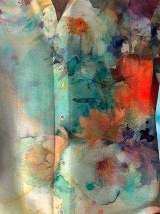 Men's abstract floral art print short sleeve shirt back view