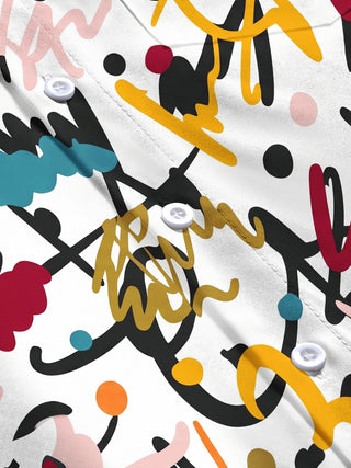 Adaychic Men's Printed Abstract Scribble Pattern Long Sleeve Shirt with Chest Pocket
