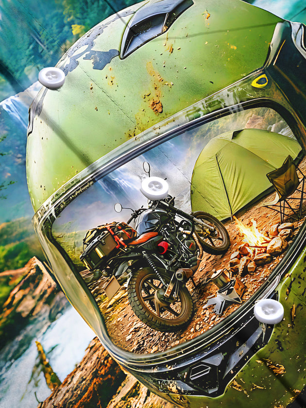 Adaychic Men's Printed Motorcycle Helmet Camping Scene Print Long Sleeve Shirt with Chest Pocket