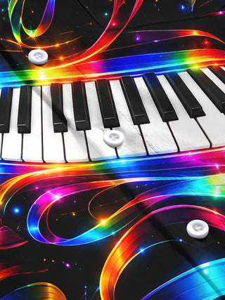 Adaychic Men's Long Sleeve Shirt - Neon Piano Keyboard And Rainbow Light Waves Print with Chest Pocket