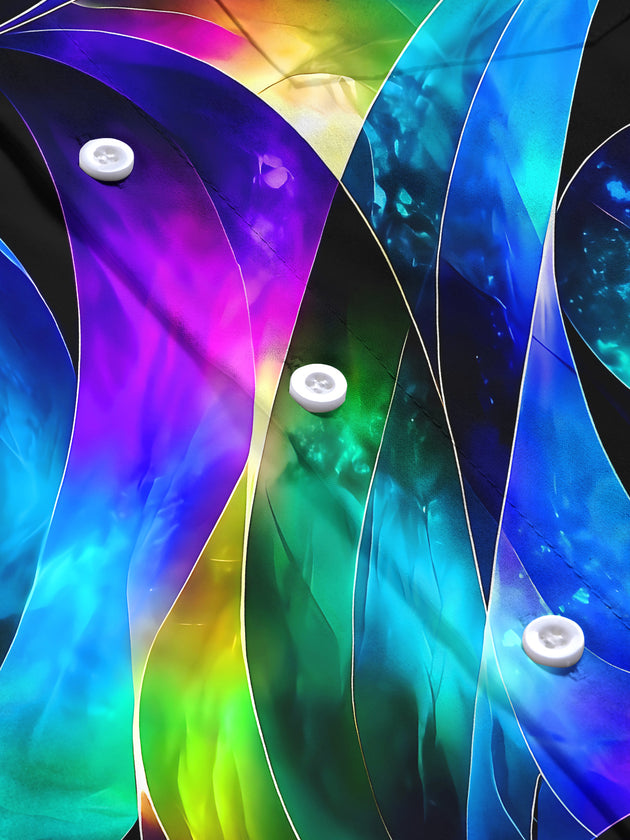 Adaychic Men's Abstract Swirling Colorful Patterns Print Long Sleeve Shirt with Chest Pocket