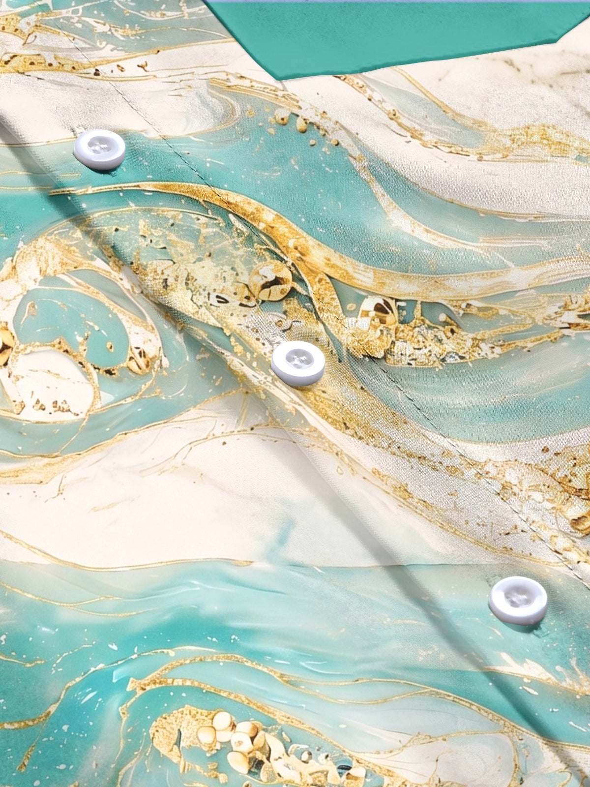 Adaychic Gold Fluid Marble Men's Long Sleeve Shirt with Chest Pocket
