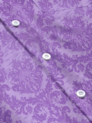 Adaychic Men's Printed Purple Damask Pattern Long Sleeve Shirt with Chest Pocket