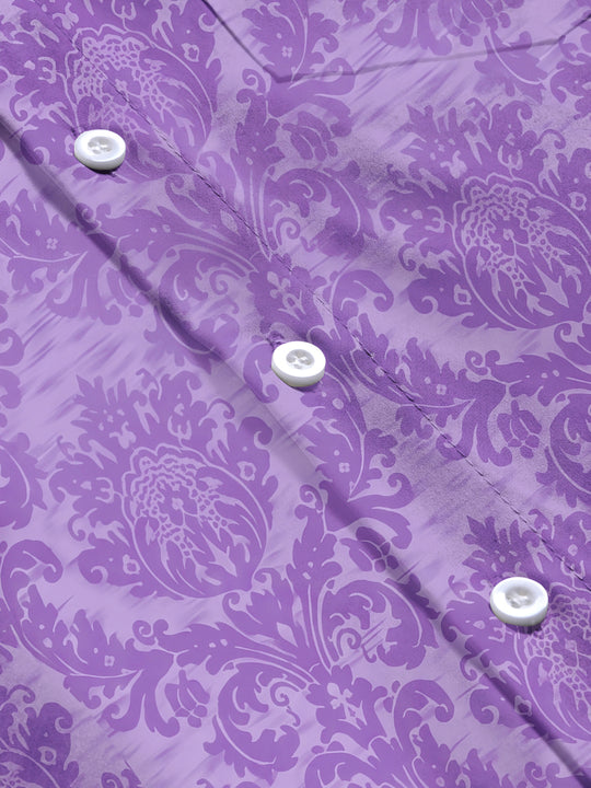 Adaychic Men's Printed Purple Damask Pattern Long Sleeve Shirt with Chest Pocket