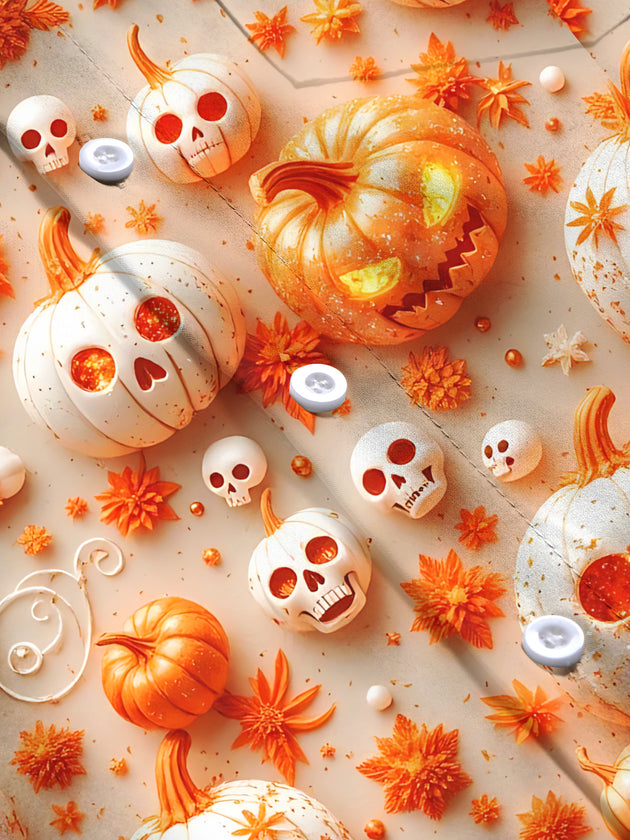 Adaychic Men's Printed Halloween Skull Pumpkins Print Long Sleeve Shirt with Chest Pocket