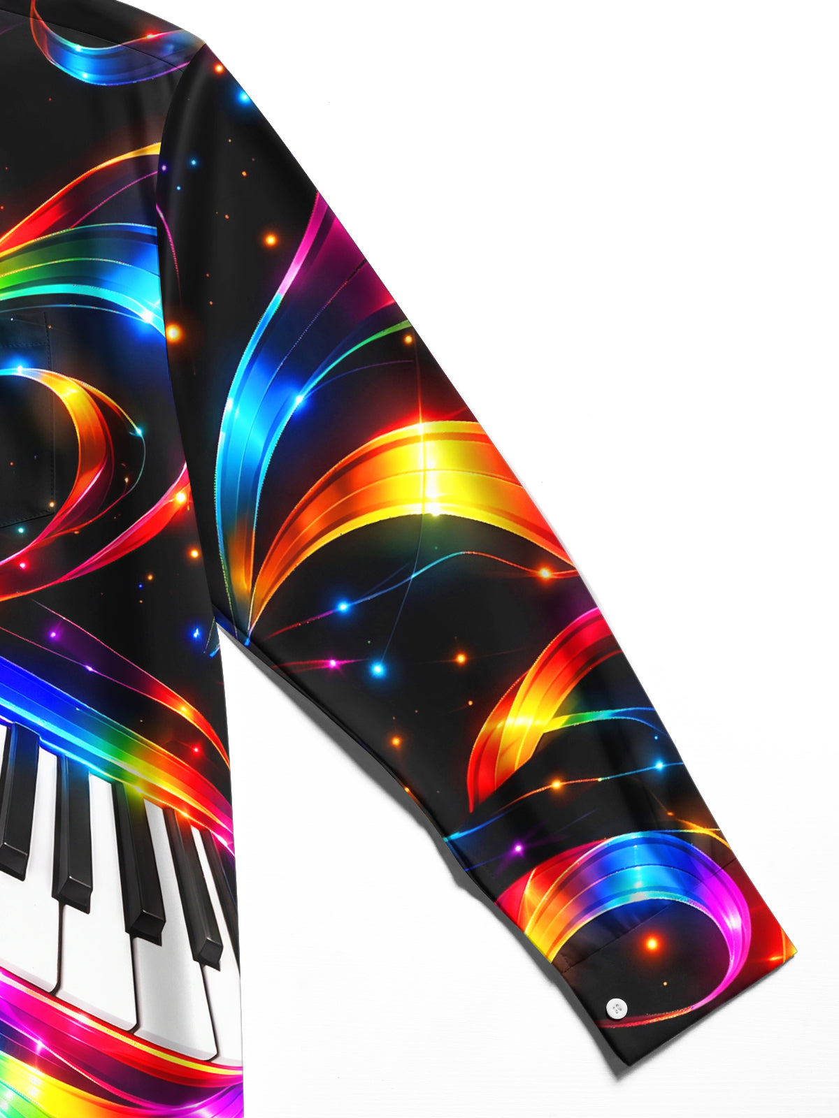 Adaychic Men's Long Sleeve Shirt - Neon Piano Keyboard And Rainbow Light Waves Print with Chest Pocket
