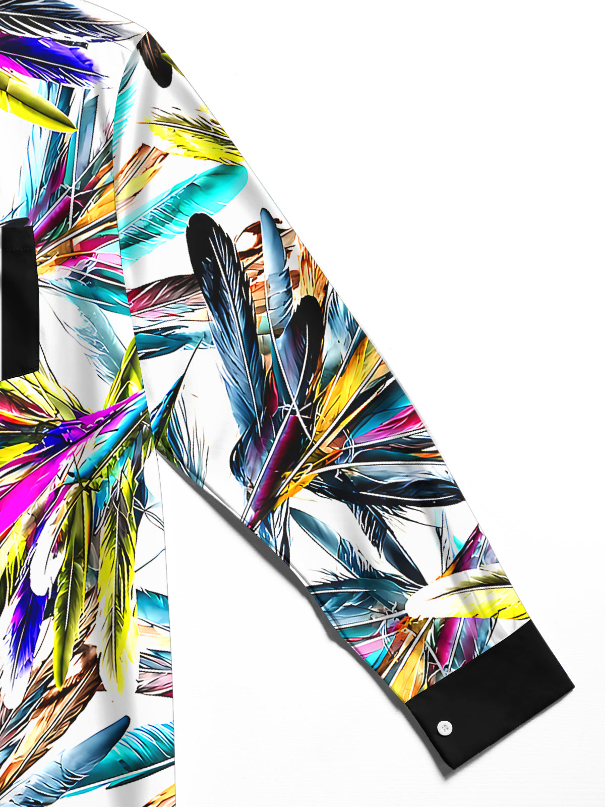 Adaychic Men's Graphic Colorful Feather Print Long Sleeve Shirt with Chest Pocket