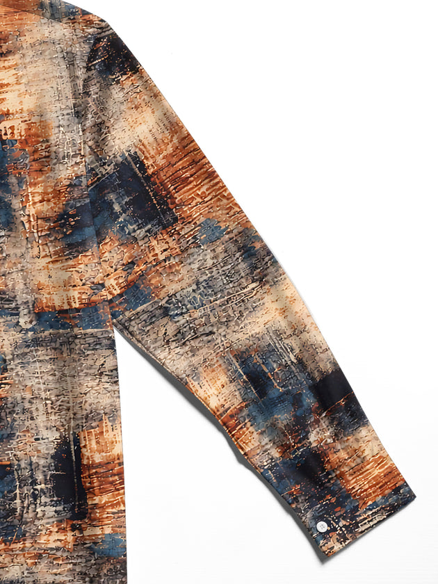 Adaychic Men's Vintage Style Abstract Textured Print Long Sleeve Shirt with Chest Pocket