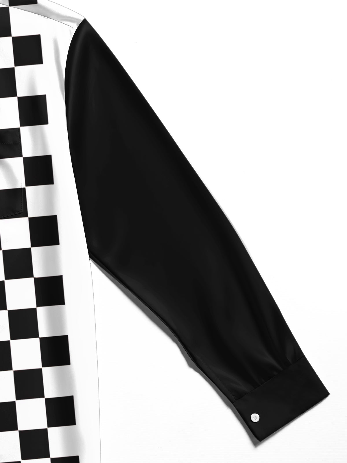 Adaychic Men's Black And White Checkerboard Stripes Print Long Sleeve Shirt with Chest Pocket