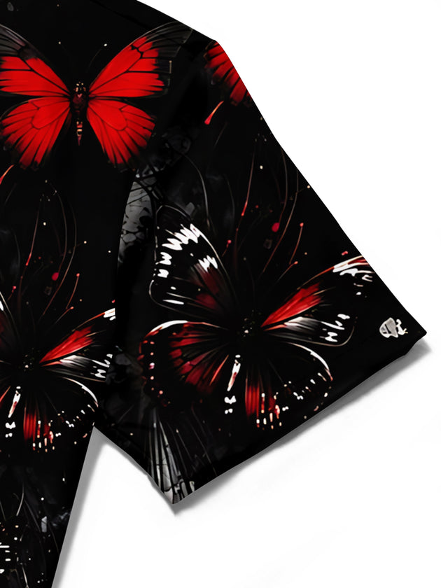 Adaychic Men's Graphic Butterfly Print Short Sleeve Shirt with Chest Pocket
