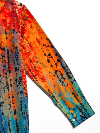 Adaychic Men's Printed Gradient Ink Splash Print Long Sleeve Shirt with Chest Pocket